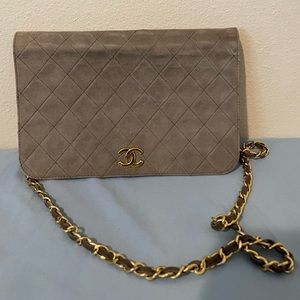 Authentic vintage.chanel grey suede crossbody bag
